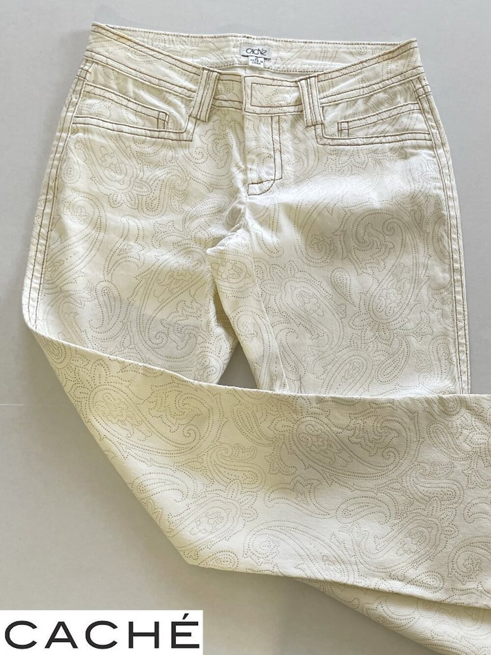 Cache Vintage Gold Embossed Textured Women's Pants | Size 2 | EUC